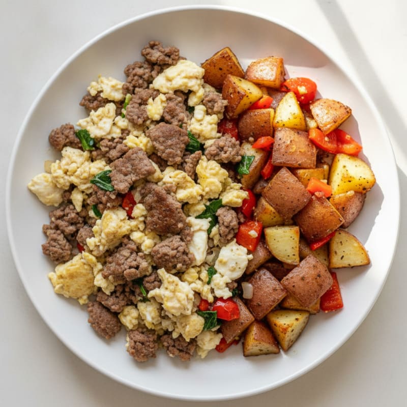 Egg White and Ground Beef Scramble with Roasted Potatoes