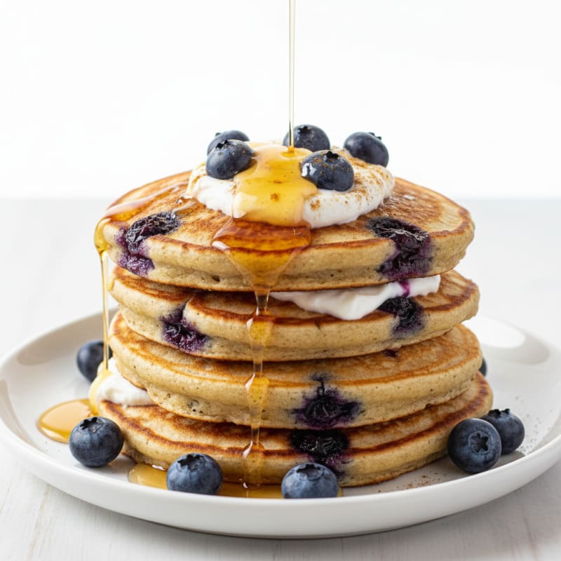 Blueberry Protein Pancakes with Maple Syrup