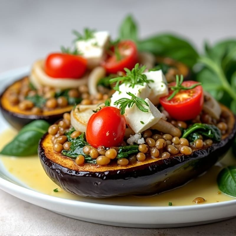 Creamy Lentil Stuffed Roasted Eggplant