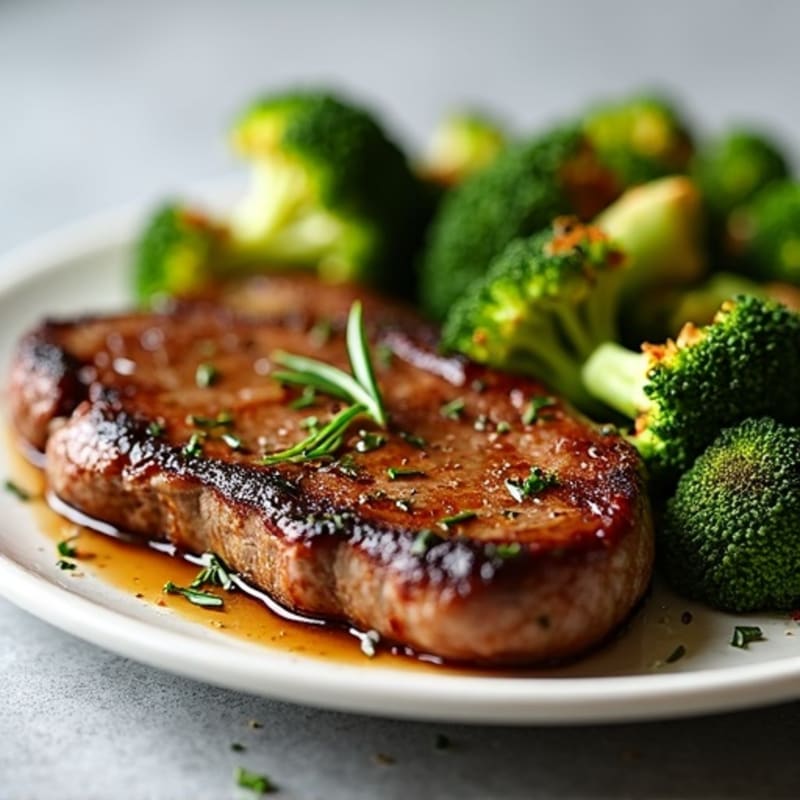 Garlic Herb Pan-Seared Steak with Crispy Roasted Broccoli