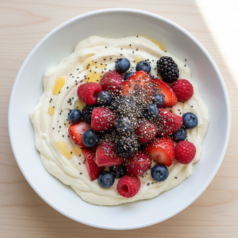 Silky Greek Yogurt Protein Pudding with Mixed Berries