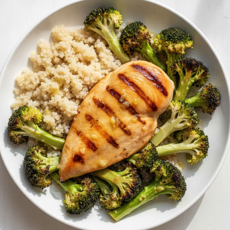 Grilled Chicken Breast with Roasted Broccoli and Quinoa