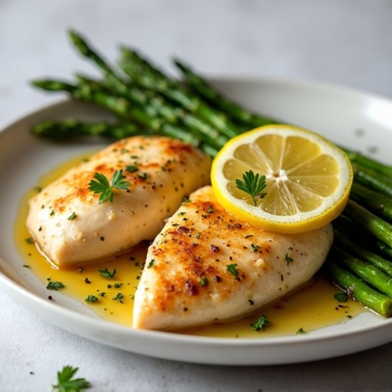 Lemon Garlic Pan-Seared Chicken with Roasted Asparagus