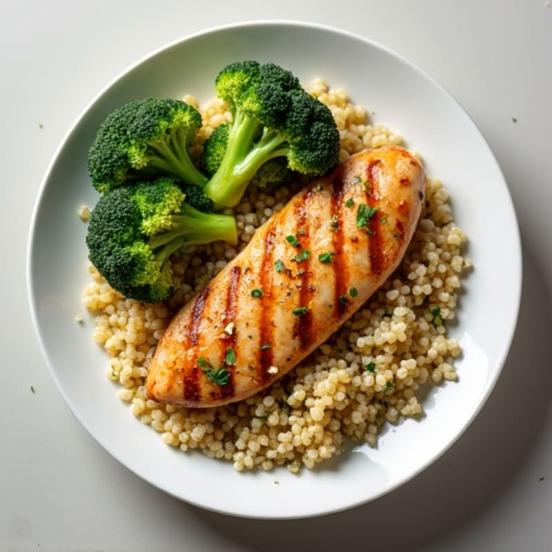 Grilled Chicken Breast with Quinoa and Roasted Broccoli
