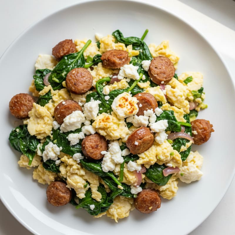 Egg White and Turkey Sausage Scramble with Spinach and Feta