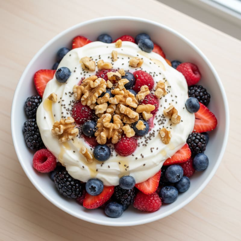 Vanilla Greek Yogurt Protein Parfait with Mixed Berries