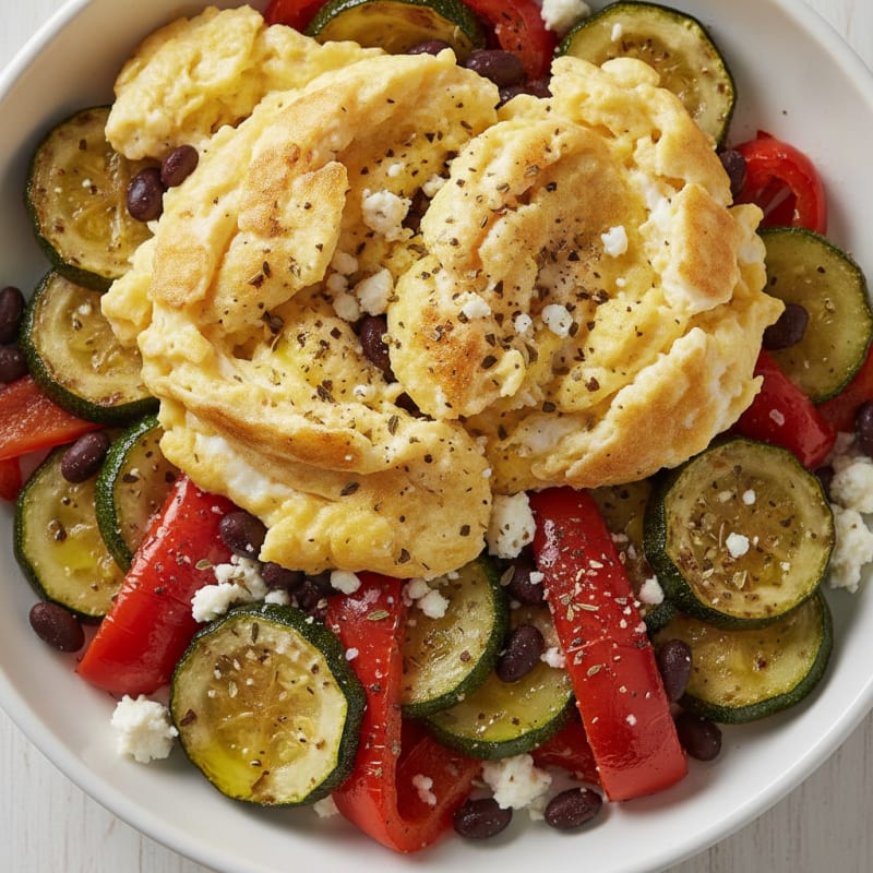 Hearty Scrambled Eggs with Roasted Vegetables