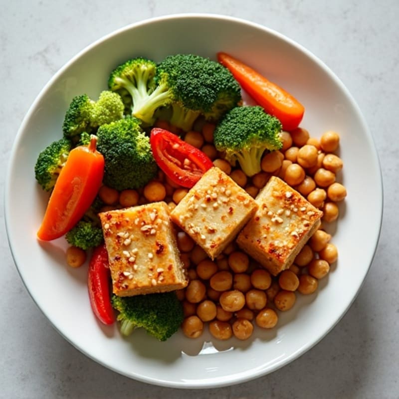 Crispy Baked Tofu with Sesame-Ginger Roasted Vegetables