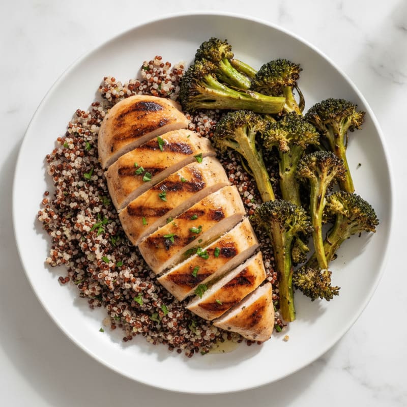 Grilled Chicken Breast with Quinoa and Roasted Broccoli