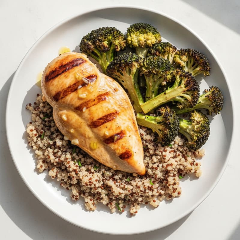 Grilled Chicken Breast with Roasted Broccoli and Quinoa