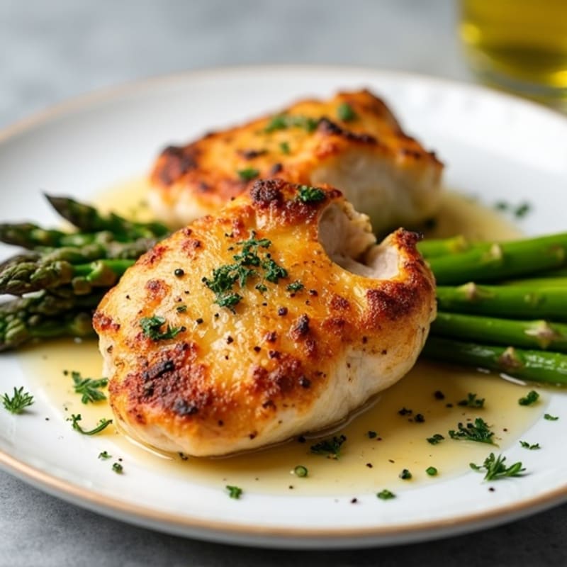 Crispy Lemon Herb Roasted Chicken Thighs with Roasted Asparagus