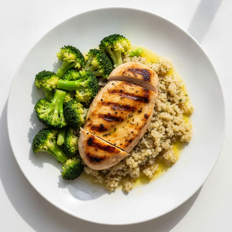 Grilled Chicken Breast with Quinoa and Steamed Broccoli