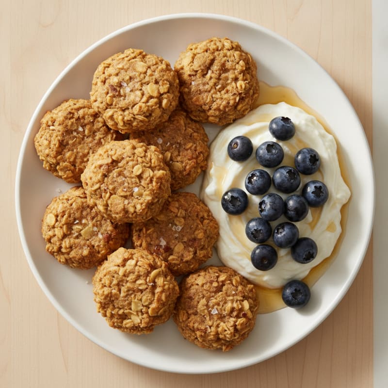 High-Protein Vanilla Almond Power Bites with Berry Yogurt Dip
