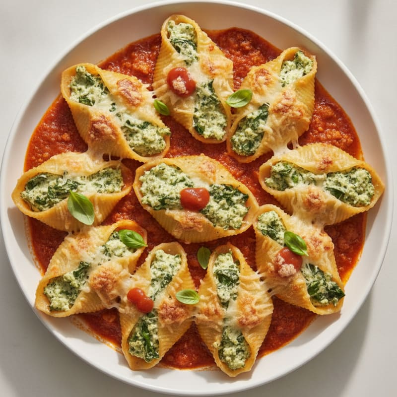 Spinach Ricotta Stuffed Shells with Marinara