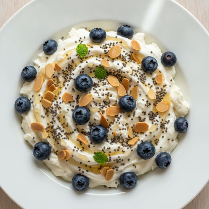Greek Yogurt Bowl with Silken Tofu, Berries, and Chia Seeds