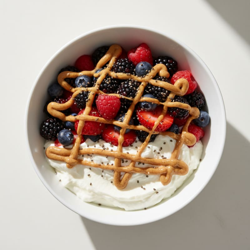 Greek Yogurt Protein Parfait with Mixed Berries and Almond Butter