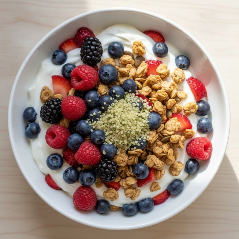 Greek Yogurt Parfait with Mixed Berries and Protein Granola