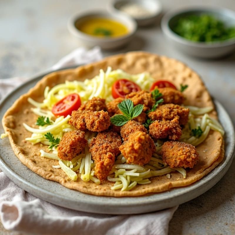 Whole Wheat Roti with Spiced Chicken and Crunchy Cabbage Slaw