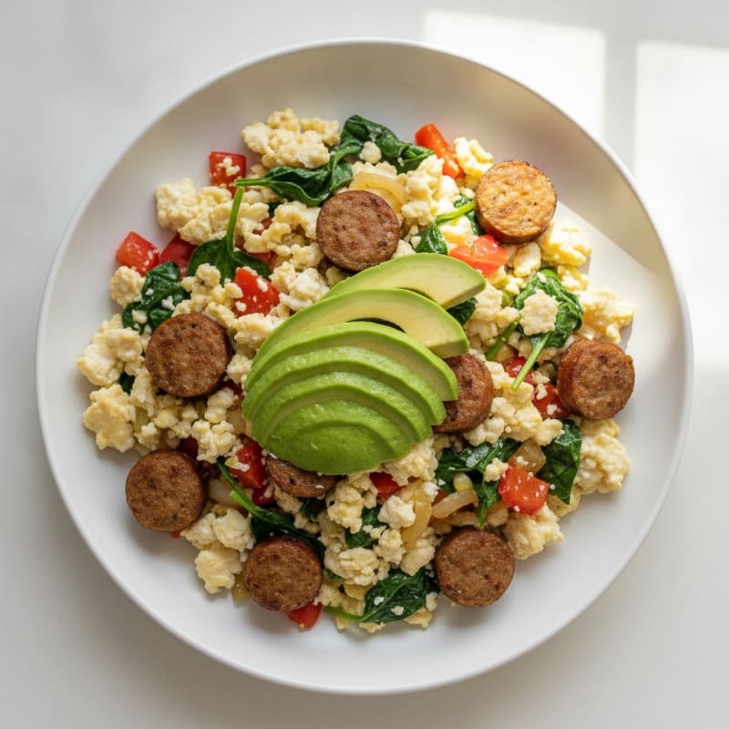 Egg White Veggie Scramble with Turkey Sausage