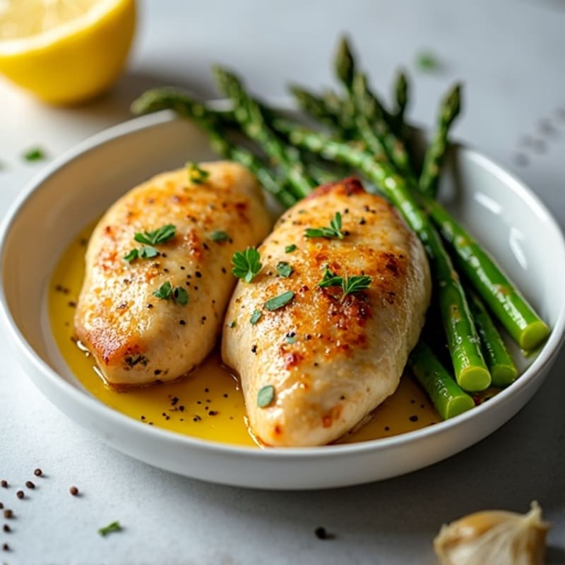 Lemon-Garlic Pan-Seared Chicken with Roasted Asparagus