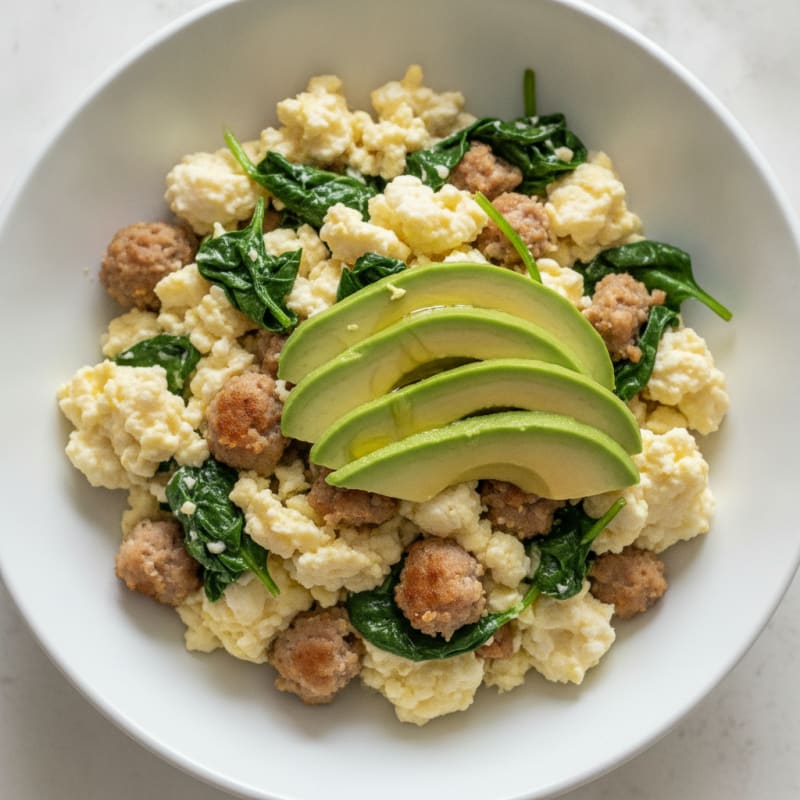 Egg White and Turkey Sausage Scramble with Spinach