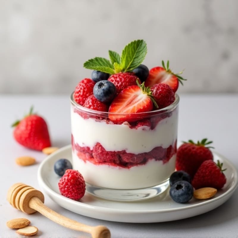 Greek Yogurt Protein Parfait with Mixed Berries and Almonds