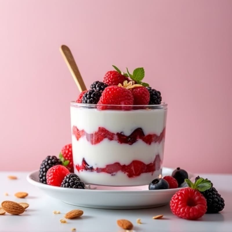 Greek Yogurt Protein Parfait with Mixed Berries and Almonds