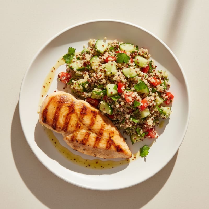 Grilled Chicken Breast with Crunchy Quinoa Salad and Lemon Vinaigrette