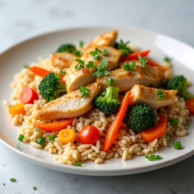 Healthy Chicken Stir-Fried Rice with Fresh Vegetables