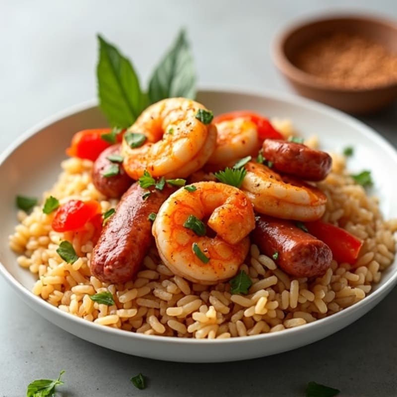 Spicy Chicken, Shrimp, and Sausage Rice with Bell Peppers