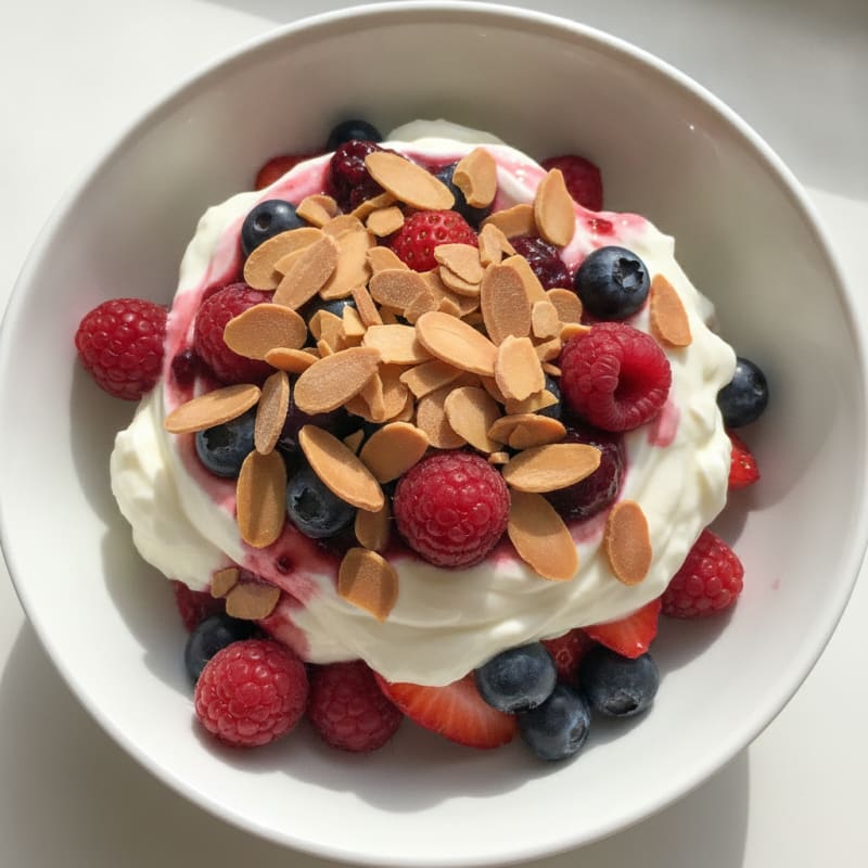 Greek Yogurt Protein Parfait with Mixed Berries and Almonds