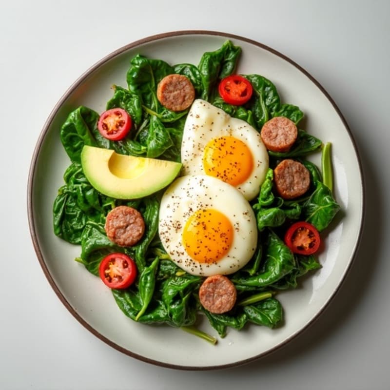Egg White and Turkey Sausage Scramble with Sautéed Spinach