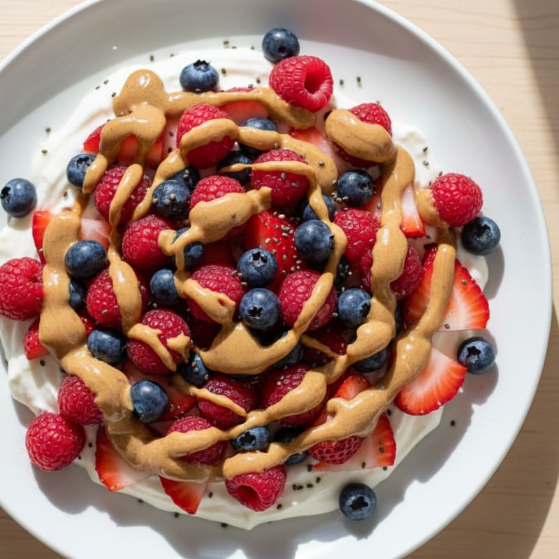 Silky Greek Yogurt Bowl with Protein Powder, Almond Butter, and Fresh Berries