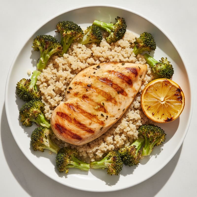 Grilled Chicken Breast with Quinoa and Roasted Broccoli