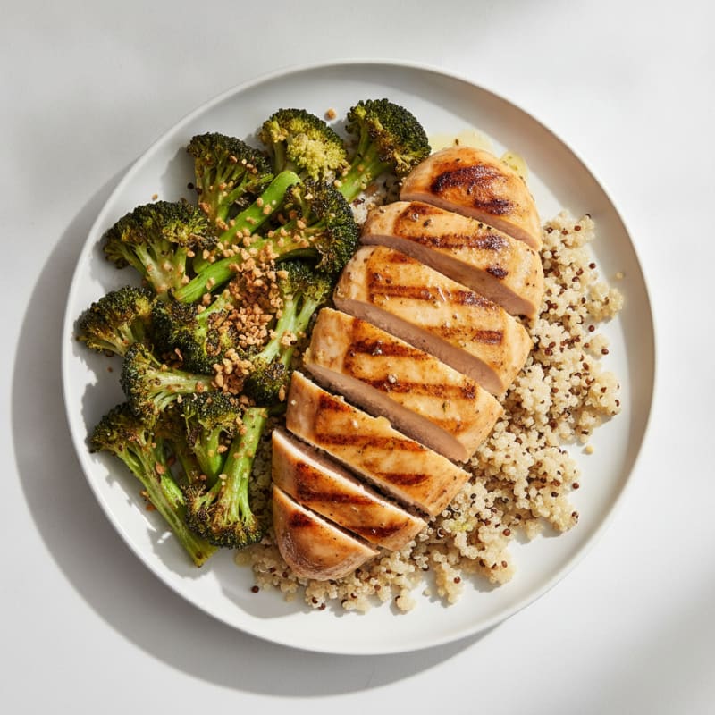 Grilled Chicken Breast with Quinoa and Roasted Broccoli