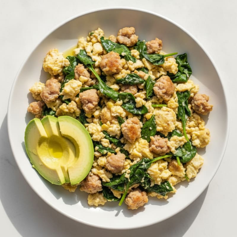 Egg White and Turkey Sausage Scramble with Spinach