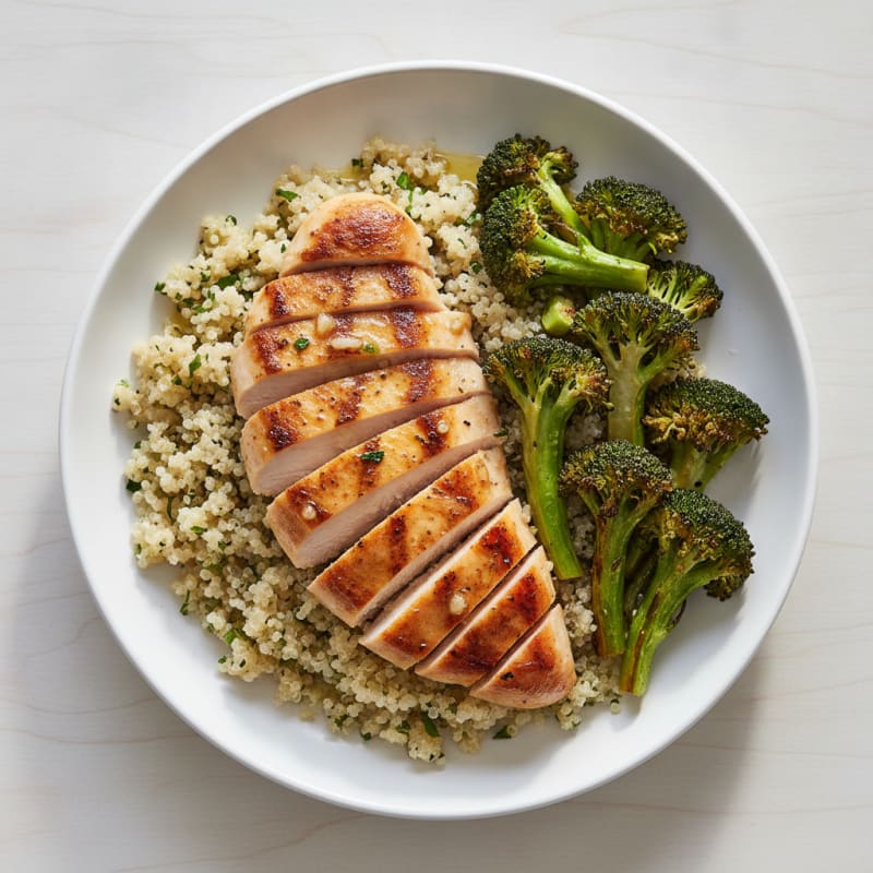 Grilled Chicken Breast with Quinoa and Roasted Broccoli