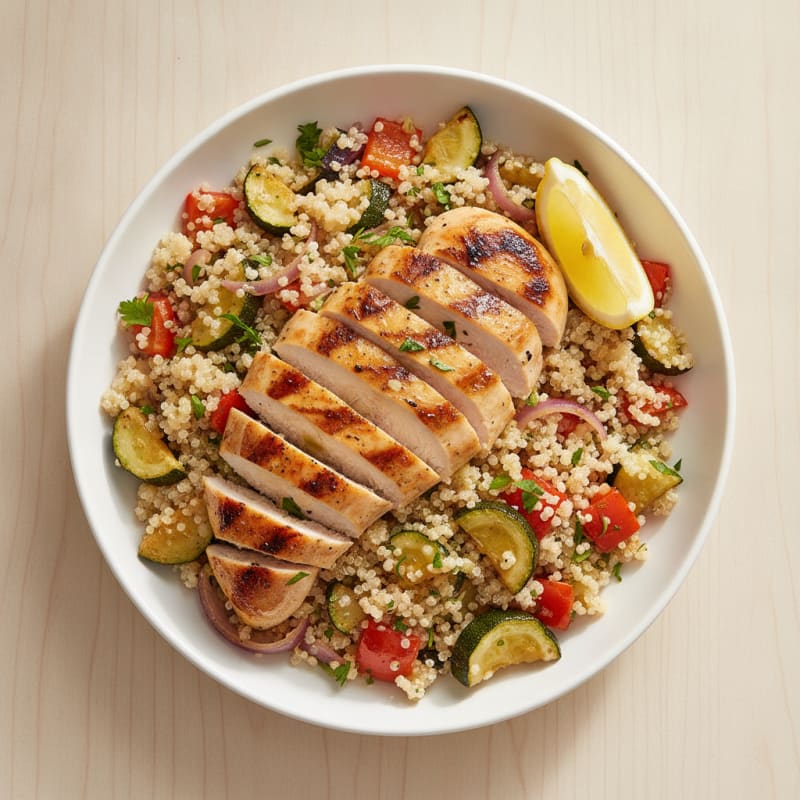 Grilled Chicken and Quinoa Bowl with Roasted Vegetables