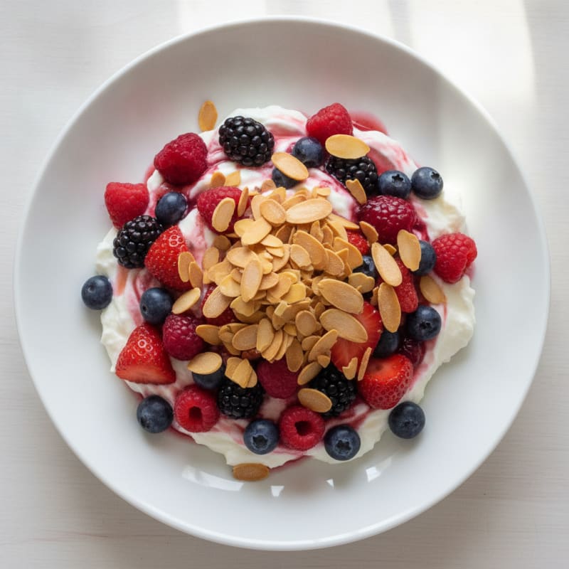 Greek Yogurt Protein Parfait with Mixed Berries and Almonds