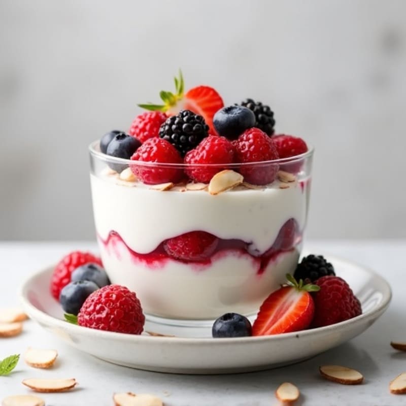 Greek Yogurt Protein Parfait with Mixed Berries and Almonds