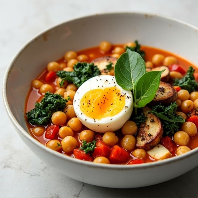 Lentil and Chickpea Stew with Wilted Spinach and Grilled Halloumi and Egg White Boost