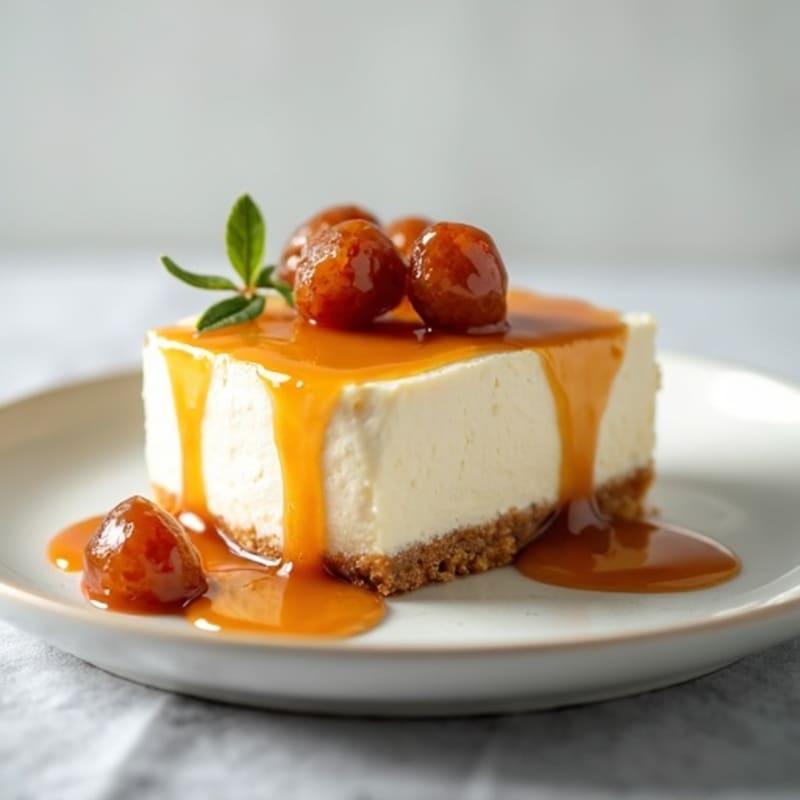 Greek Yogurt Protein Cheesecake with Date Caramel Drizzle