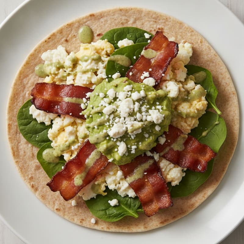 Crispy Turkey Bacon and Egg White Breakfast Wrap with Spinach