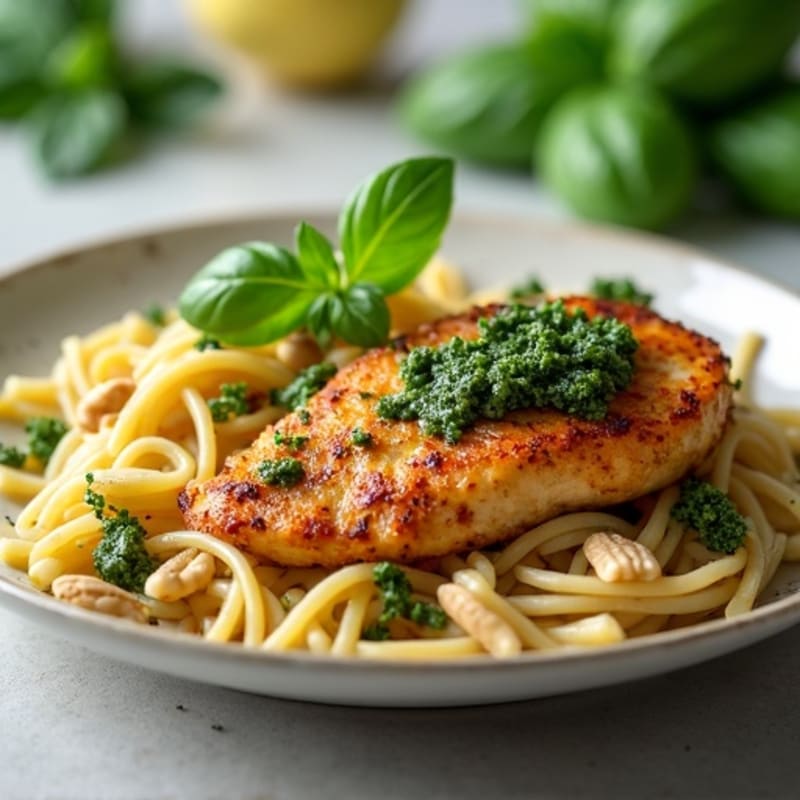 Seared Chicken with Fresh Basil Pesto and Whole Wheat Pasta