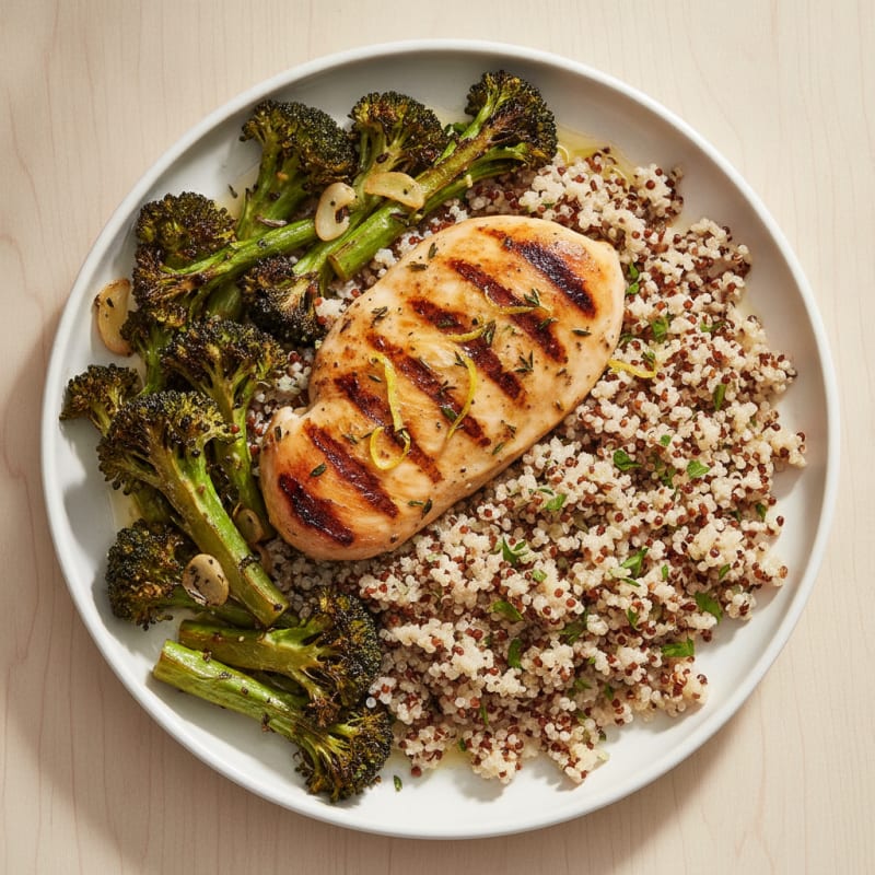 Grilled Chicken Breast with Quinoa and Roasted Broccoli