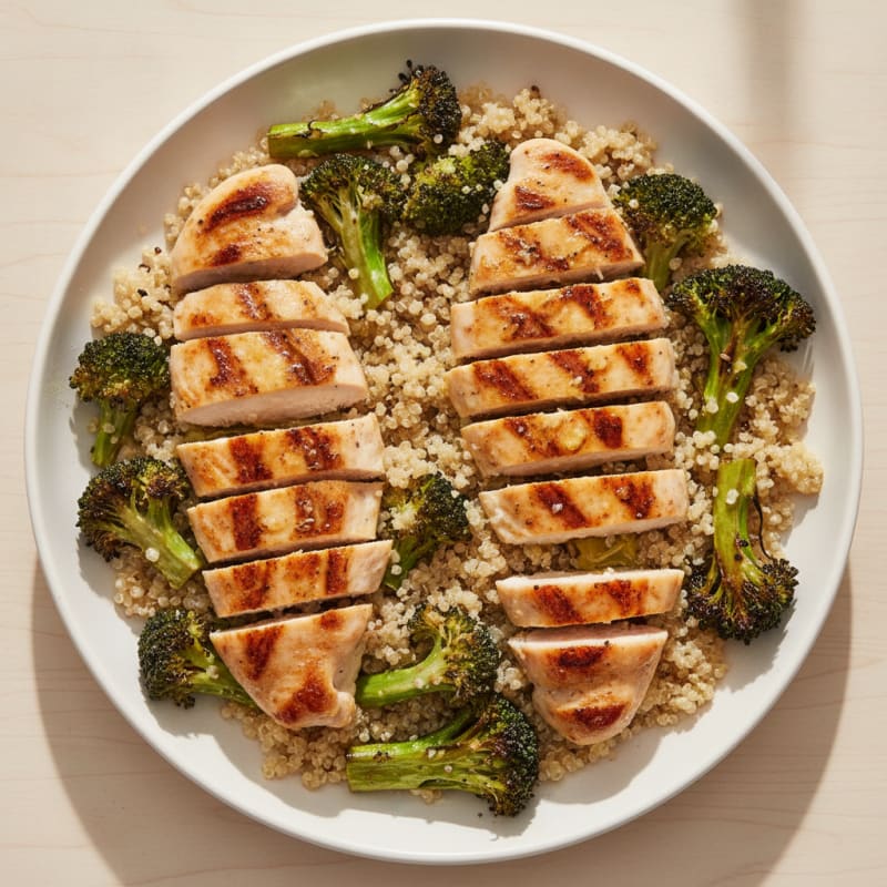 Grilled Chicken Breast with Roasted Broccoli and Quinoa