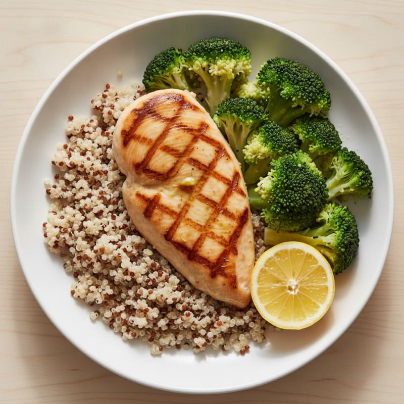 Grilled Chicken Breast with Quinoa and Steamed Broccoli