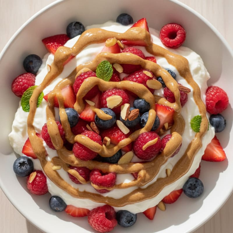 Greek Yogurt Protein Parfait with Mixed Berries and Almond Butter
