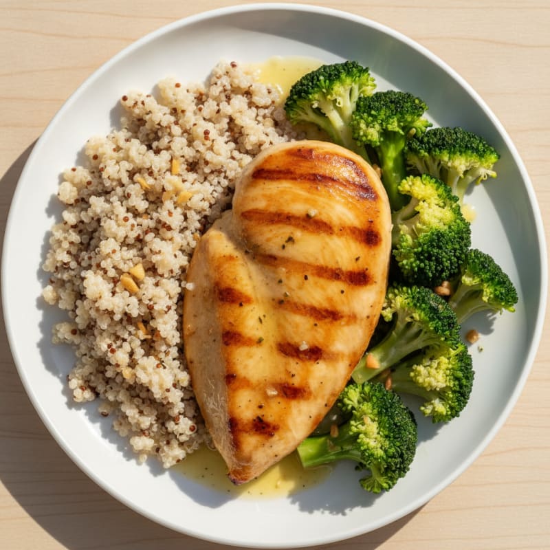 Grilled Chicken Breast with Steamed Broccoli and Quinoa