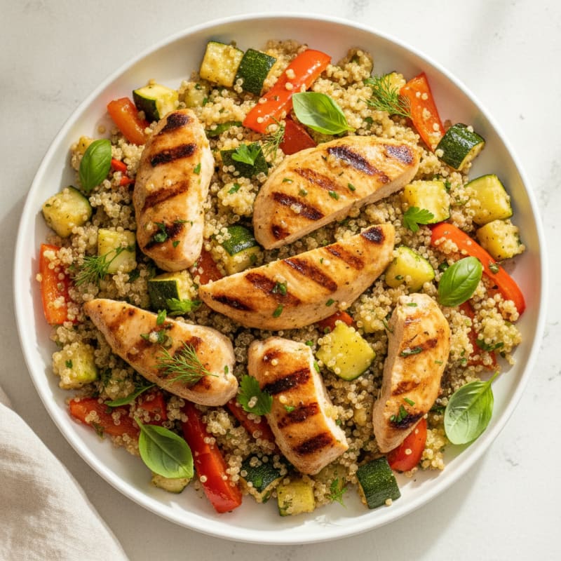 Grilled Chicken and Quinoa Salad with Roasted Vegetables